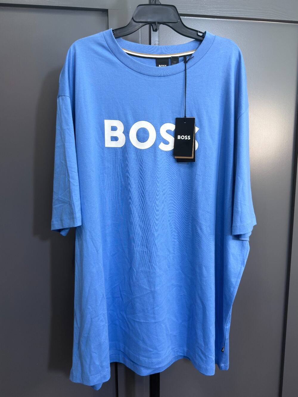Hugo Boss Large Logo T-Shirt Blue Short Sleeve Crewneck 4XL NWT